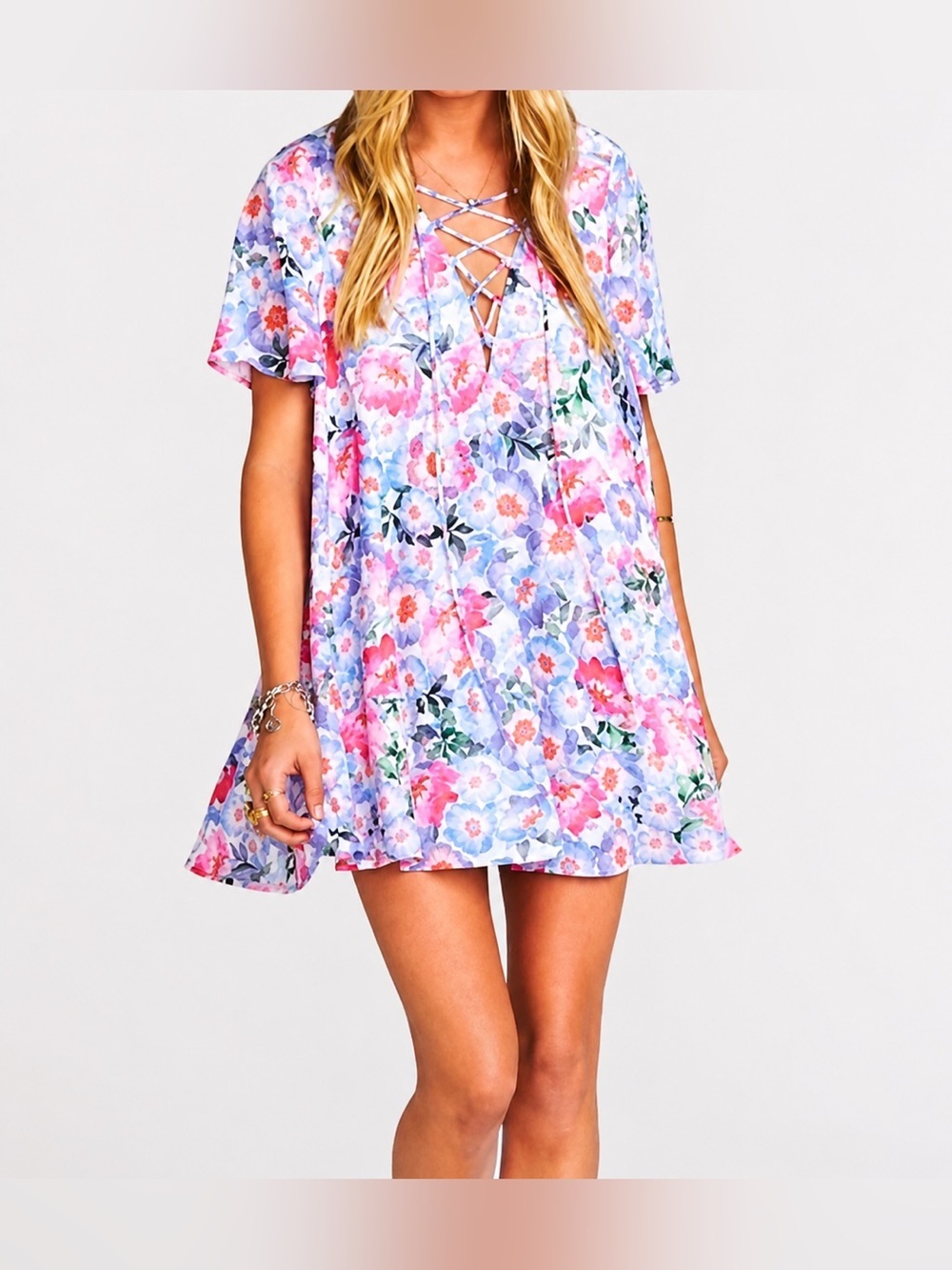 Show Me Your Mumu Kylie purple floral lace up dress, XS